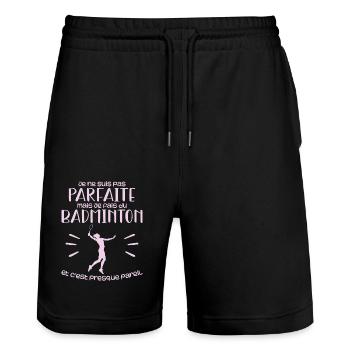 Ich bin nicht perfekt, aber ich spiele Badminton - Stanley/Stella Unisex Bio Joggingshorts Trainer  - Schwarz - Vorne - Nik (191cm) & Marisol (170cm)