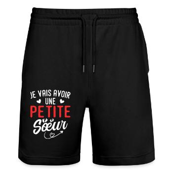 Je vais avoir une petite sœur - Short de jogging bio TRAINER Stanley/Stella unisexe - noir - Devant - Nik (191cm) & Marisol (170cm)