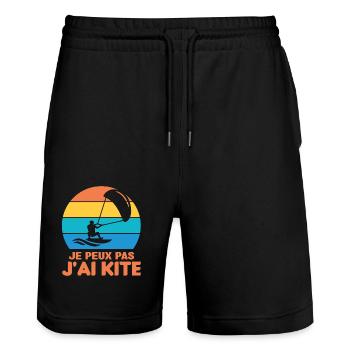 Je Peux Pas J'ai Kite Cadeau Humour - Short de jogging bio TRAINER Stanley/Stella unisexe - noir - Devant - Nik (191cm) & Marisol (170cm)