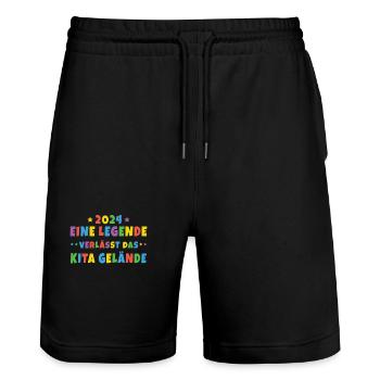 2024 Eine Legende Kita Absolvent - Stanley/Stella Unisex Bio Joggingshorts Trainer  - Schwarz - Vorne - Nik (191cm) & Marisol (170cm)