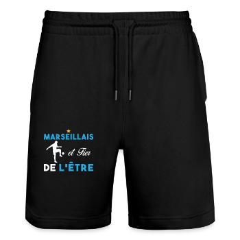 J'aime Marseille Je suis Supporter de Marseille - Short de jogging bio TRAINER Stanley/Stella unisexe - noir - Devant - Nik (191cm) & Marisol (170cm)
