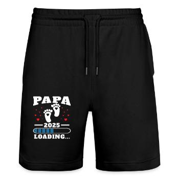 Papa 2025 Drôle Cadeau de Fête des Pères Femmes Enceintes - Short de jogging bio TRAINER Stanley/Stella unisexe - noir - Devant - Nik (191cm) & Marisol (170cm)