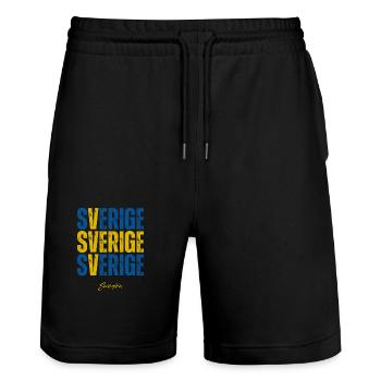 Flagge von Schweden, schwedischer Stolz - Stanley/Stella Unisex Bio Joggingshorts Trainer  - Schwarz - Vorne - Nik (191cm) & Marisol (170cm)