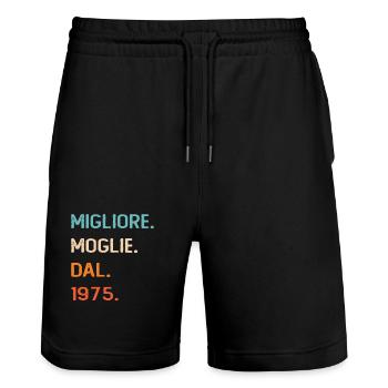 Wife since 1975 - Stanley/Stella Trainer Unisex Organic Jogging Shorts - black - Front - Nik (191cm) & Marisol (170cm)