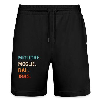 Épouse depuis 1985 - Short de jogging bio TRAINER Stanley/Stella unisexe - noir - Devant - Nik (191cm) & Marisol (170cm)