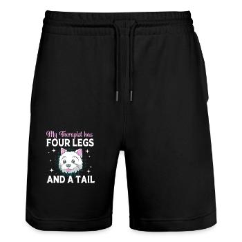Therapy dog - Stanley/Stella Trainer Unisex Organic Jogging Shorts - black - Front - Nik (191cm) & Marisol (170cm)