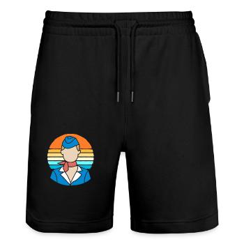 Stewardess Flugbegleiter - Stanley/Stella Unisex Bio Joggingshorts Trainer  - Schwarz - Vorne - Nik (191cm) & Marisol (170cm)
