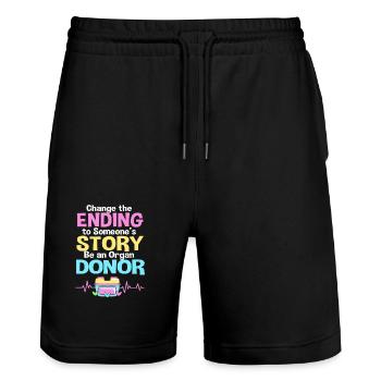 Nierenspender Spender Niere - Stanley/Stella Unisex Bio Joggingshorts Trainer  - Schwarz - Vorne - Nik (191cm) & Marisol (170cm)
