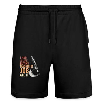 CNC Zerspaner Zerspanungsmechaniker Dreher Fräser - Stanley/Stella Unisex Bio Joggingshorts Trainer  - Schwarz - Vorne - Nik (191cm) & Marisol (170cm)