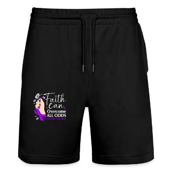 Fibro Fibromyalgia - Stanley/Stella Trainer Unisex Organic Jogging Shorts - black - Front - Nik (191cm) & Marisol (170cm)