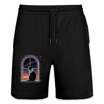 Boston Terrier Star Schaut Aus Aus Dem Fenster - Stanley/Stella Unisex Bio Joggingshorts Trainer  - Schwarz - Vorne - Nik (191cm) & Marisol (170cm)