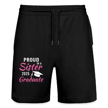 Stolze Schwester eines Absolventen des Jahres 2025 - Stanley/Stella Unisex Bio Joggingshorts Trainer  - Schwarz - Vorne - Nik (191cm) & Marisol (170cm)