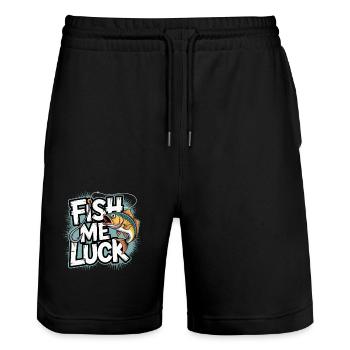 Funny Fishing Fish Me Luck - Stanley/Stella Trainer Unisex Organic Jogging Shorts - black - Front - Nik (191cm) & Marisol (170cm)