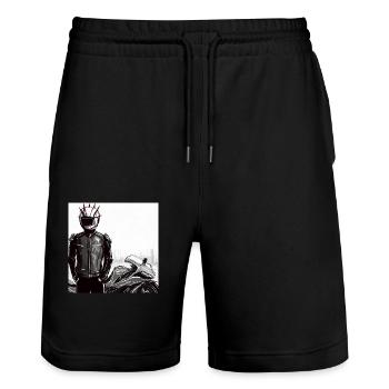 Motorcycle Pencil Drawing - Stanley/Stella Trainer Unisex Organic Jogging Shorts - black - Front - Nik (191cm) & Marisol (170cm)