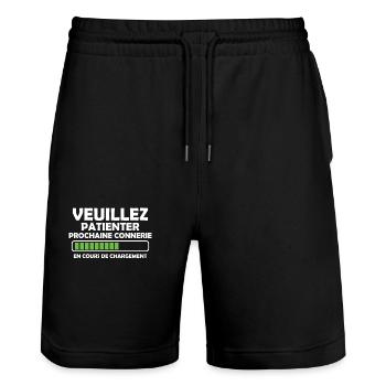 Veuillez Patienter Prochaine connerie en cours - Short de jogging bio TRAINER Stanley/Stella unisexe - noir - Devant - Nik (191cm) & Marisol (170cm)