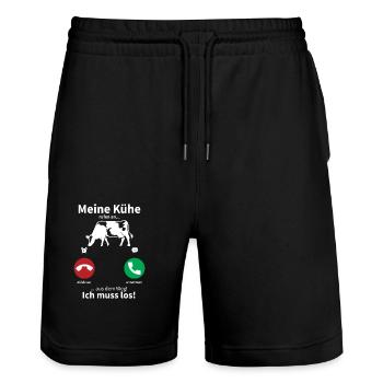 Meine Kühe rufen an und ich muss gehen - Stanley/Stella Unisex Bio Joggingshorts Trainer  - Schwarz - Vorne - Nik (191cm) & Marisol (170cm)