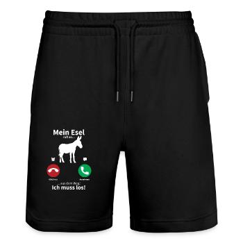 Mein Esel ruft an, ich muss los! - Stanley/Stella Unisex Bio Joggingshorts Trainer  - Schwarz - Vorne - Nik (191cm) & Marisol (170cm)