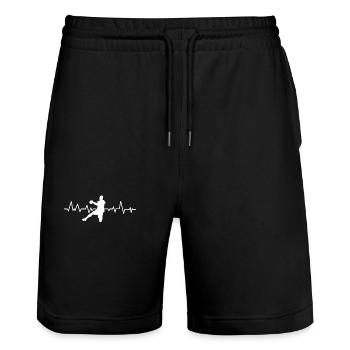 Handball Handballerin Herzschlag - Stanley/Stella Unisex Bio Joggingshorts Trainer  - Schwarz - Vorne - Nik (191cm) & Marisol (170cm)