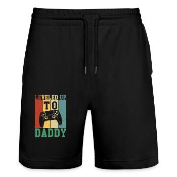 Leveled Up To Daddy - Stanley/Stella Trainer Unisex Organic Jogging Shorts - black - Front - Nik (191cm) & Marisol (170cm)
