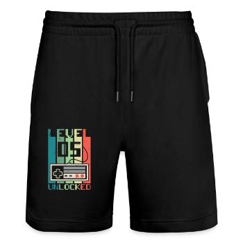 Level 5 Unlocked - Stanley/Stella Trainer Unisex Organic Jogging Shorts - black - Front - Nik (191cm) & Marisol (170cm)
