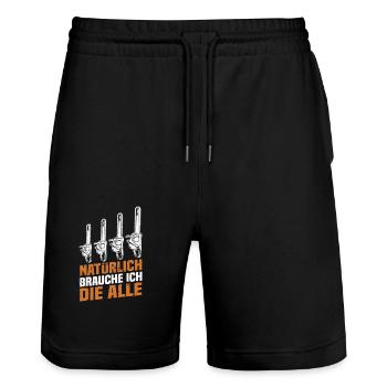 Natürlich brauche ich die alle Kettensäge Motorsäg - Stanley/Stella Unisex Bio Joggingshorts Trainer  - Schwarz - Vorne - Nik (191cm) & Marisol (170cm)