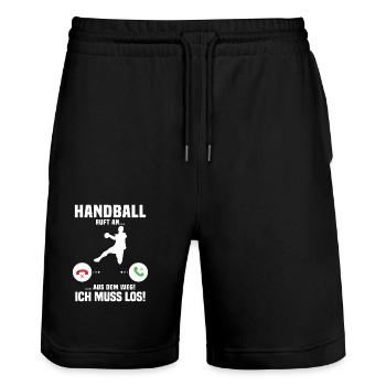 Handball ruft mich, lustiges Geschenk Handball - Stanley/Stella Unisex Bio Joggingshorts Trainer  - Schwarz - Vorne - Nik (191cm) & Marisol (170cm)