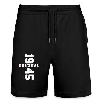 Original 1945 Retro 80 Year Anniversary Gift - Stanley/Stella Trainer Unisex Organic Jogging Shorts - black - Front - Nik (191cm) & Marisol (170cm)