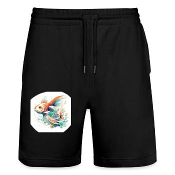 Fisch in warmen Sommerfarben für den Meeresurlaub - Stanley/Stella Unisex Bio Joggingshorts Trainer  - Schwarz - Vorne - Nik (191cm) & Marisol (170cm)