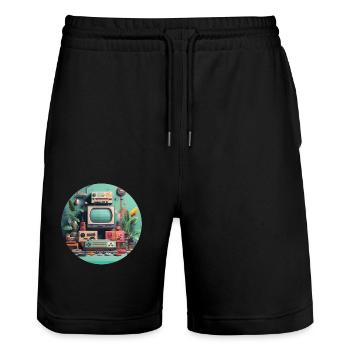 Nostalgie du jeu - Motif tendance - Short de jogging bio TRAINER Stanley/Stella unisexe - noir - Devant - Nik (191cm) & Marisol (170cm)