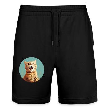 Cute young cat for all cat lovers - Stanley/Stella Trainer Unisex Organic Jogging Shorts - black - Front - Nik (191cm) & Marisol (170cm)