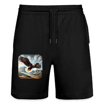 Bald eagle - Stanley/Stella Trainer Unisex Organic Jogging Shorts - black - Front - Nik (191cm) & Marisol (170cm)