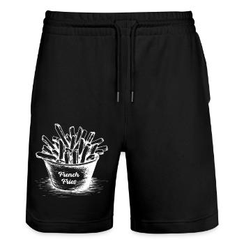 Pommes Frites Zeichnung - Stanley/Stella Unisex Bio Joggingshorts Trainer  - Schwarz - Vorne - Nik (191cm) & Marisol (170cm)