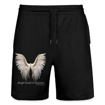 ENGEL GELIEBT IM HIMMEL weisse Flügel Spruch - Stanley/Stella Unisex Bio Joggingshorts Trainer  - Schwarz - Vorne - Nik (191cm) & Marisol (170cm)