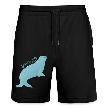 Meerestiere - Stanley/Stella Unisex Bio Joggingshorts Trainer  - Schwarz - Vorne - Nik (191cm) & Marisol (170cm)