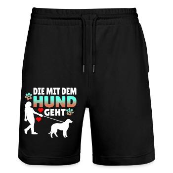 Die mit dem Hund geht - Stanley/Stella Unisex Bio Joggingshorts Trainer  - Schwarz - Vorne - Nik (191cm) & Marisol (170cm)
