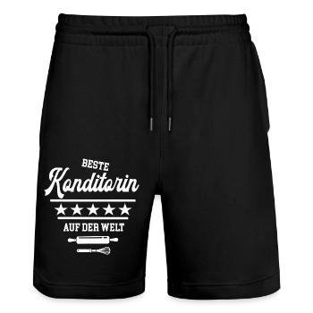 Beste Konditorin der Welt weltbeste Bäckerin Frau - Stanley/Stella Unisex Bio Joggingshorts Trainer  - Schwarz - Vorne - Nik (191cm) & Marisol (170cm)