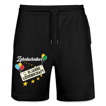 Zahntechniker 10 jähriges Jubiläum 10. Jahre - Stanley/Stella Unisex Bio Joggingshorts Trainer  - Schwarz - Vorne - Nik (191cm) & Marisol (170cm)