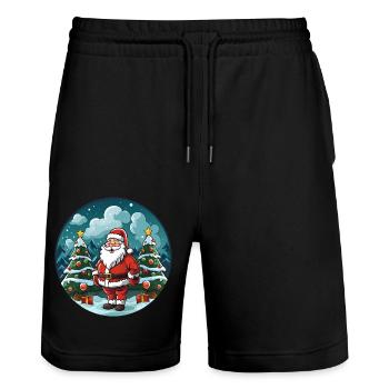 Santa Claus - Stanley/Stella Trainer Unisex Organic Jogging Shorts - black - Front - Nik (191cm) & Marisol (170cm)