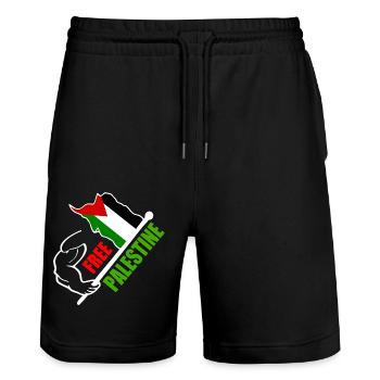 Free palestine - Short de jogging bio TRAINER Stanley/Stella unisexe - noir - Devant - Nik (191cm) & Marisol (170cm)