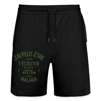 Dans ma Tête je suis à Malaga - Short de jogging bio TRAINER Stanley/Stella unisexe - noir - Devant - Nik (191cm) & Marisol (170cm)