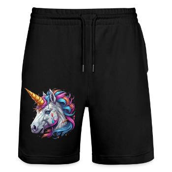 Unicorn Head - Stanley/Stella Trainer Unisex Organic Jogging Shorts - black - Front - Nik (191cm) & Marisol (170cm)
