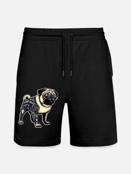Dog Pug Robot Cyborg Red Eyes - Stanley/Stella Trainer Unisex Organic Jogging Shorts - black