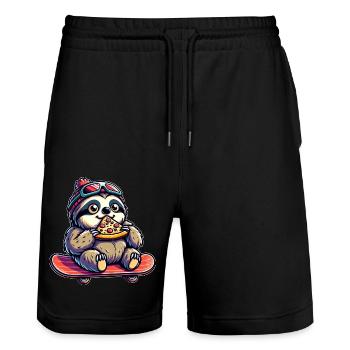 Sloth Skateboarder: Pizza Ride - Stanley/Stella Trainer Unisex Organic Jogging Shorts - black - Front - Nik (191cm) & Marisol (170cm)