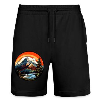 Mountains, Landscape, Nature - Stanley/Stella Trainer Unisex Organic Jogging Shorts - black - Front - Nik (191cm) & Marisol (170cm)