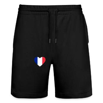 Cœur drapeau France - Short de jogging bio TRAINER Stanley/Stella unisexe - noir - Devant - Nik (191cm) & Marisol (170cm)