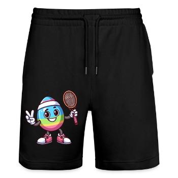 Easter Egg Easter Egg Tennis Tennis Player - Stanley/Stella Trainer Unisex Organic Jogging Shorts - black - Front - Nik (191cm) & Marisol (170cm)