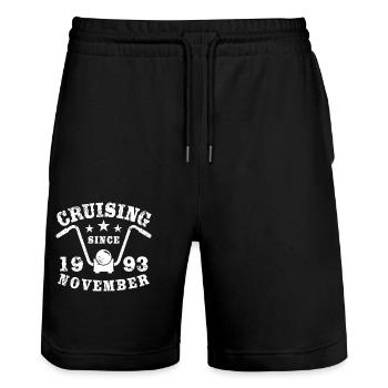 Cruising Biker Geburtstag November 1993 Motorrad - Stanley/Stella Unisex Bio Joggingshorts Trainer  - Schwarz - Vorne - Nik (191cm) & Marisol (170cm)