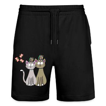Cat Cats Hippi Hippies Children Child - Stanley/Stella Trainer Unisex Organic Jogging Shorts - black - Front - Nik (191cm) & Marisol (170cm)