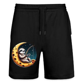 Faultier Angler Mond Pizza Weltraum Weltall Angeln - Stanley/Stella Unisex Bio Joggingshorts Trainer  - Schwarz - Vorne - Nik (191cm) & Marisol (170cm)