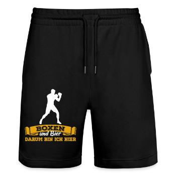 Boxen und Bier, darum bin ich hier - Spruch - Stanley/Stella Unisex Bio Joggingshorts Trainer  - Schwarz - Vorne - Nik (191cm) & Marisol (170cm)